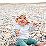 Lily participe au concours pour gagner de l'argent avec cette photo : baby, barefoot, child, clothing, cute, daylight, floral_hat, green_pants, happy, hat, joyful, long_sleeve_shirt, nature, outdoor, pebbles, playful, portrait, sitting, smiling, young