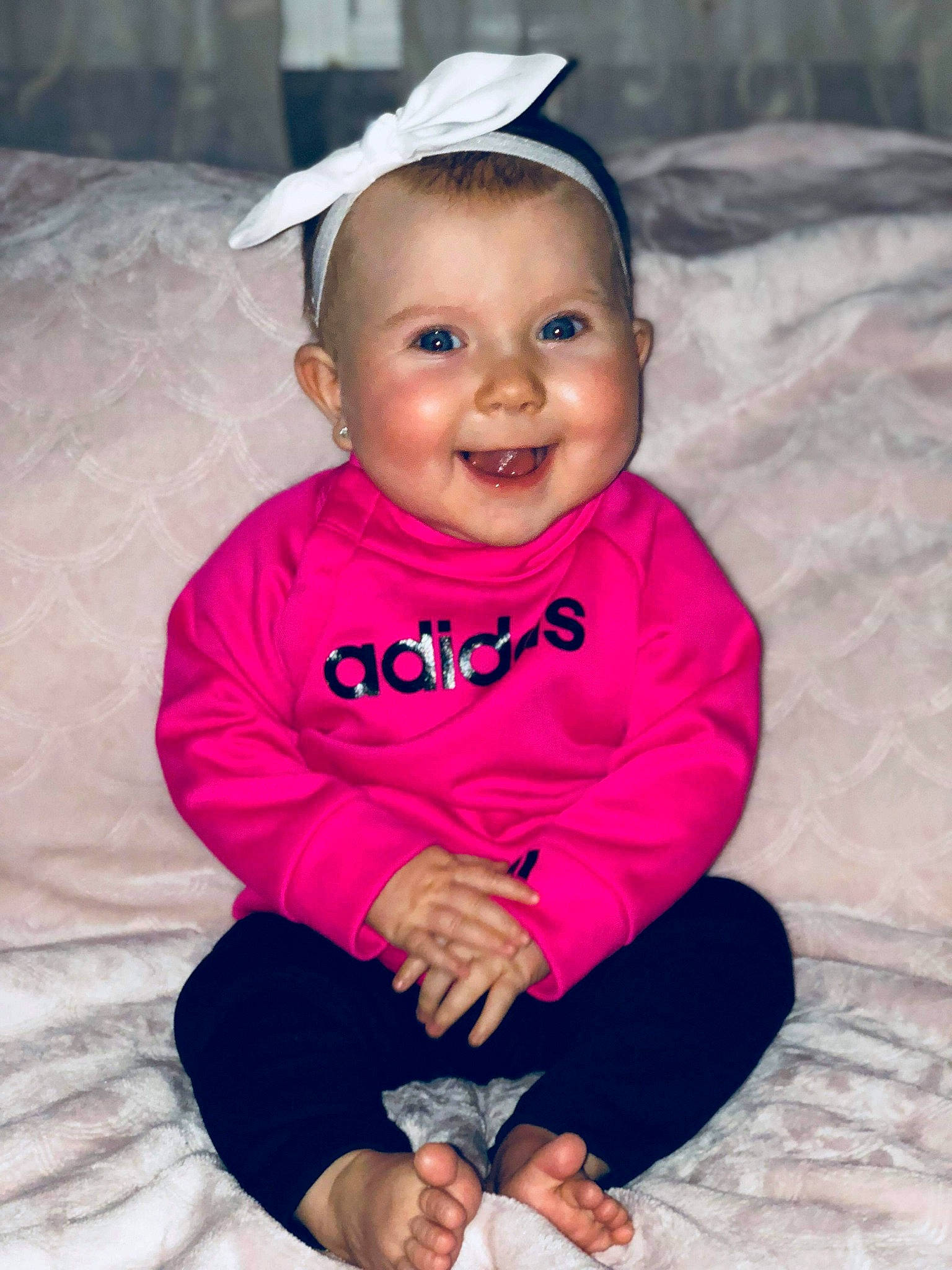 Hayzel joined the competition — help win amazing prizes! baby, baby_products, baby_toddler_clothing, cheek, child, child_model, fun, happy, head, headgear, joy, outerwear, people, person, photography, pink, product, sitting, skin, sleeve