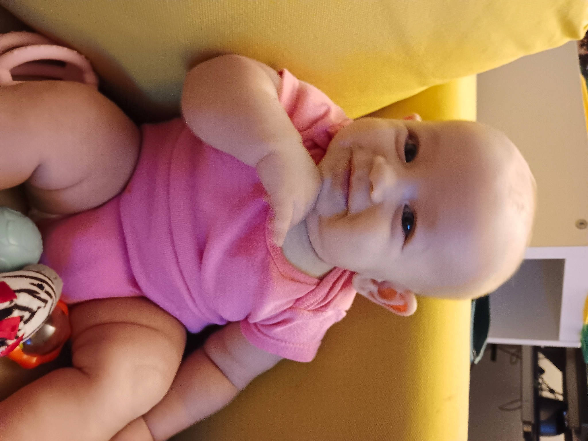 Luna joined the competition — help win amazing prizes! arm, baby, baby_toddler_clothing, cheek, child, eye, face, facial_expression, finger, gesture, hand, head, mouth, nose, organ, person, pink, product, skin, smile