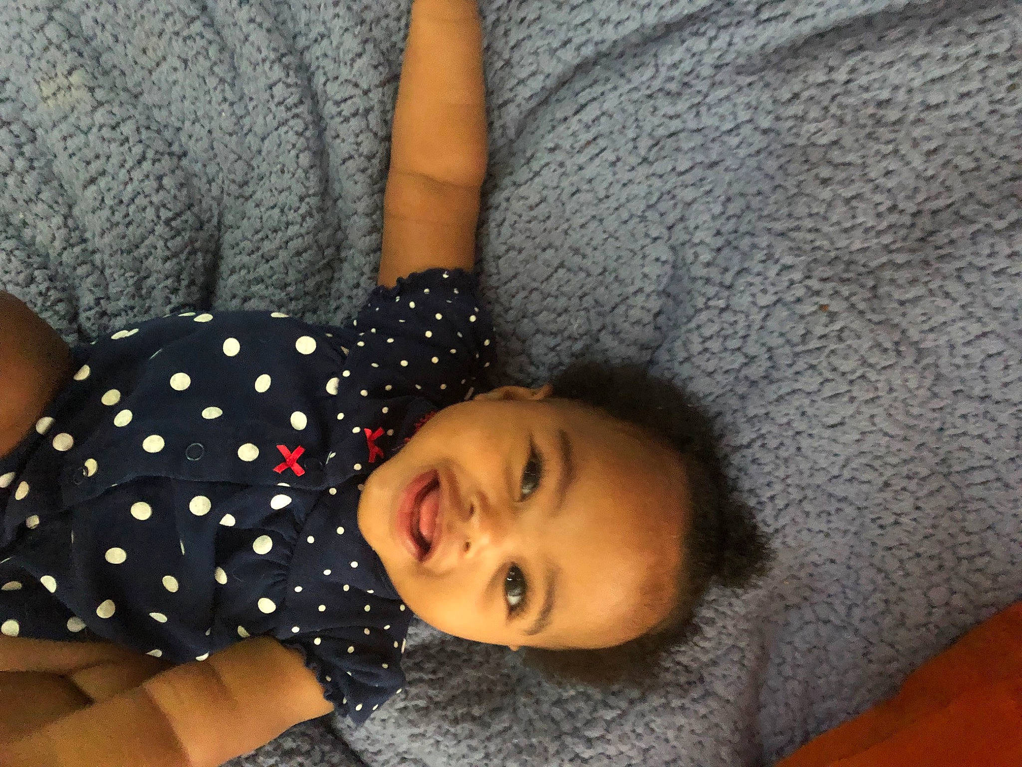 Brooklyn joined the competition — help win amazing prizes! baby, baby_toddler_clothing, child, comfort, elbow, eye, flooring, gesture, happy, human_leg, linens, nose, pattern, person, skin, sleeve, smile, textile, thigh, toddler