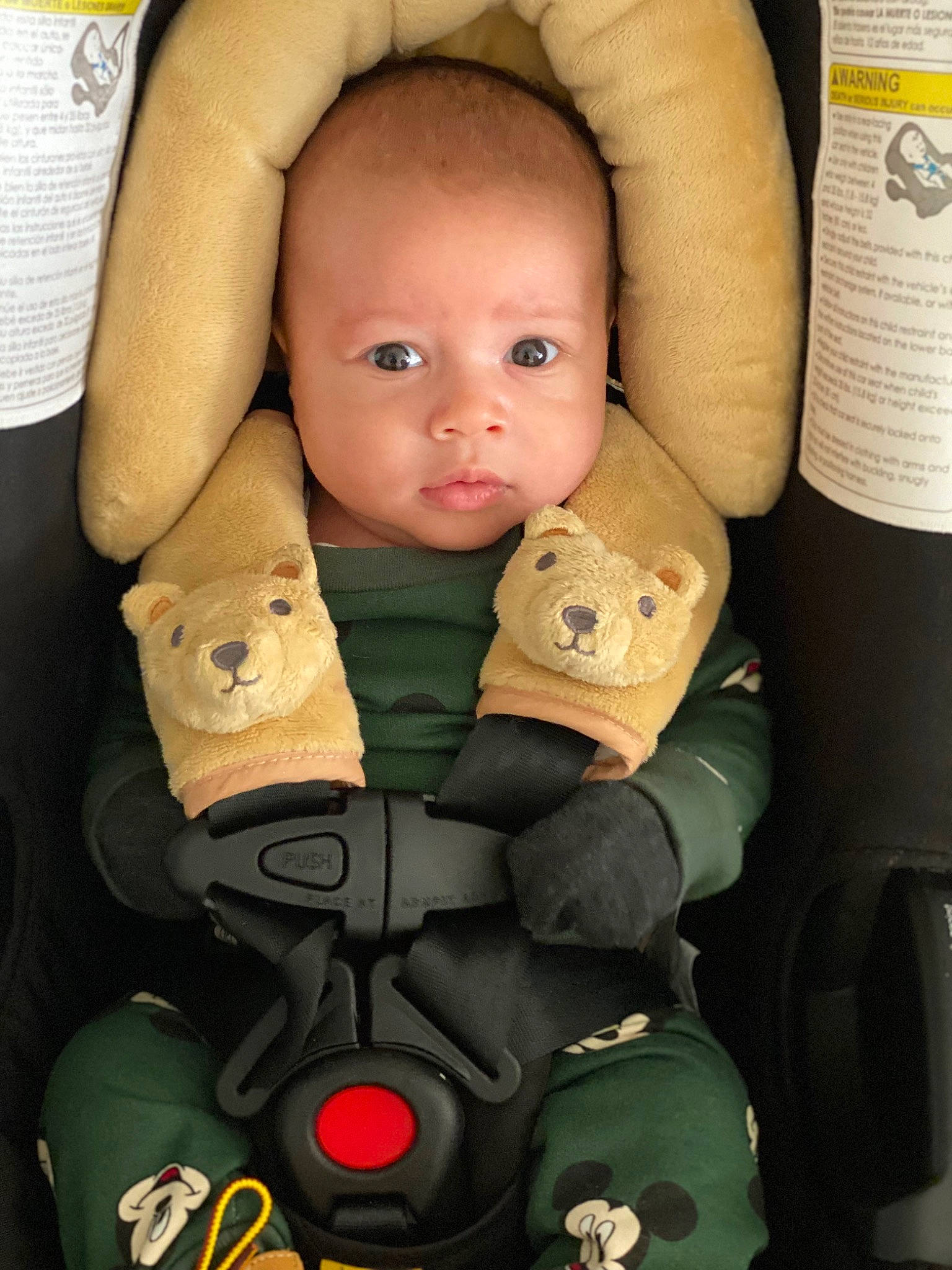 Kamden joined the competition — help win amazing prizes! baby, baby_carriage, baby_in_car_seat, baby_products, car_seat, cheek, child, chin, comfort, eye, finger, gesture, person, personal_protective_equipment, seat_belt, service, sitting, skin, stuffed_toy, thumb