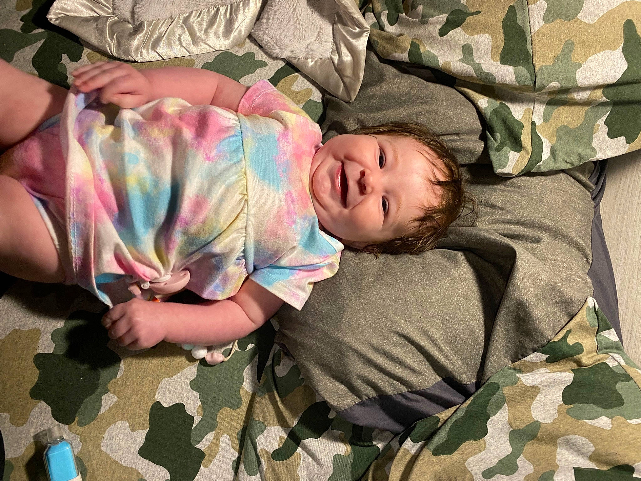 Magnolia joined the competition — help win amazing prizes! baby_toddler_clothing, bed, bedding, camouflage, child, comfort, fun, grass, happy, linens, military_camouflage, military_uniform, pattern, person, room, sleeve, t_shirt, textile, toddler, tree