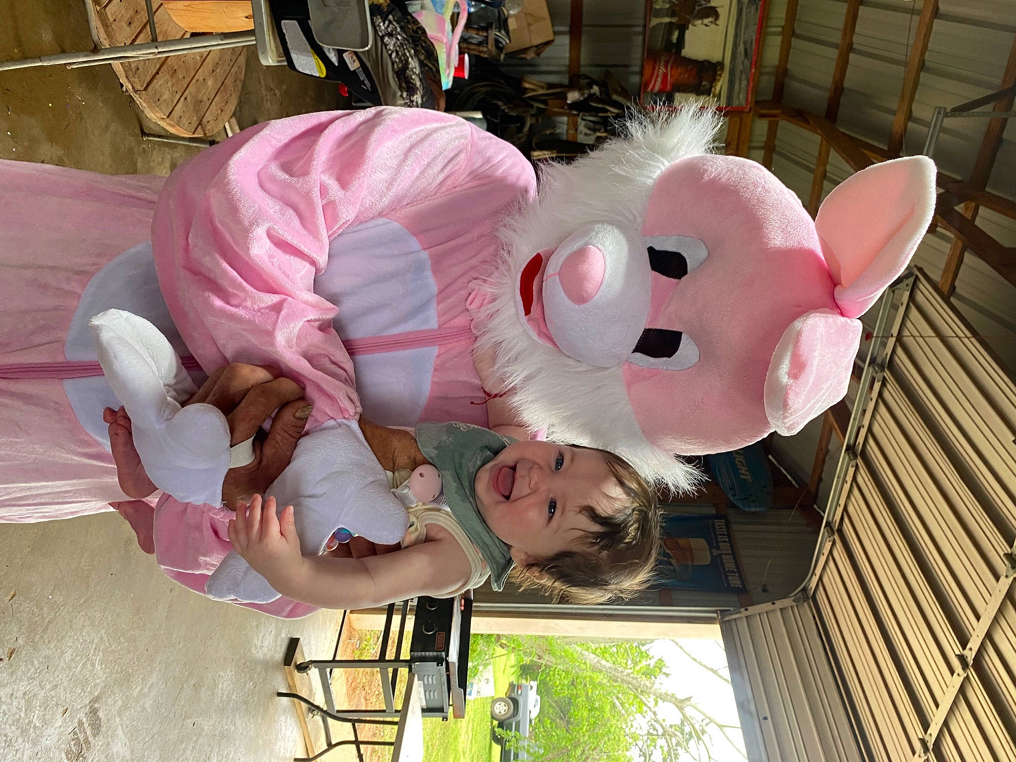Magnolia is registered to the contest to win money with this photo: carmine, fun, fur, green, happy, person, photograph, photography, pink, plush, smile, snapshot, toddler, toy, white