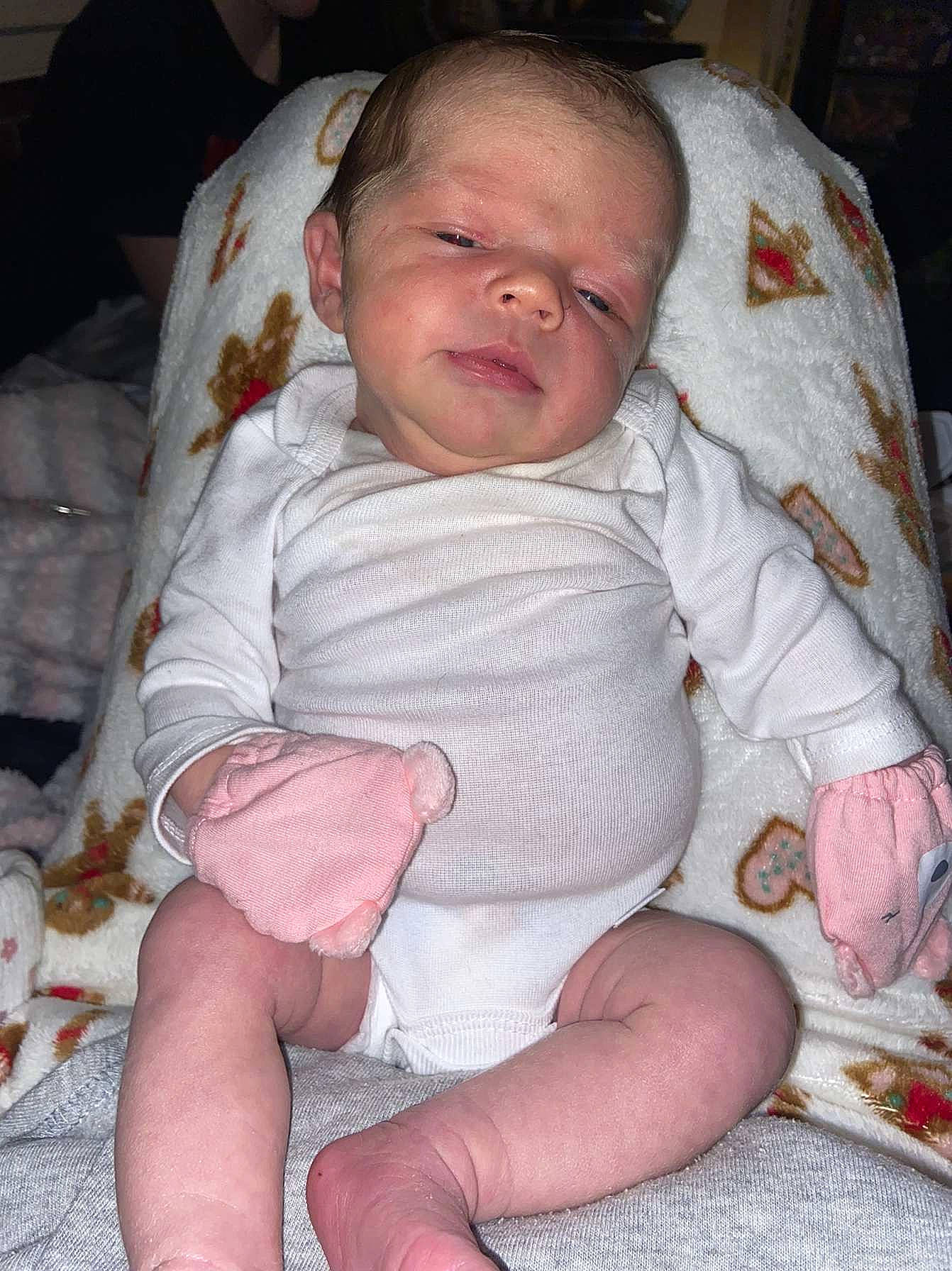 Hayleigh joined the competition — help win amazing prizes! baby, baby_products, baby_toddler_clothing, cheek, child, comfort, foot, human_leg, iris, knee, lap, linens, mouth, person, pink, sitting, skin, sleeve, thigh, thumb