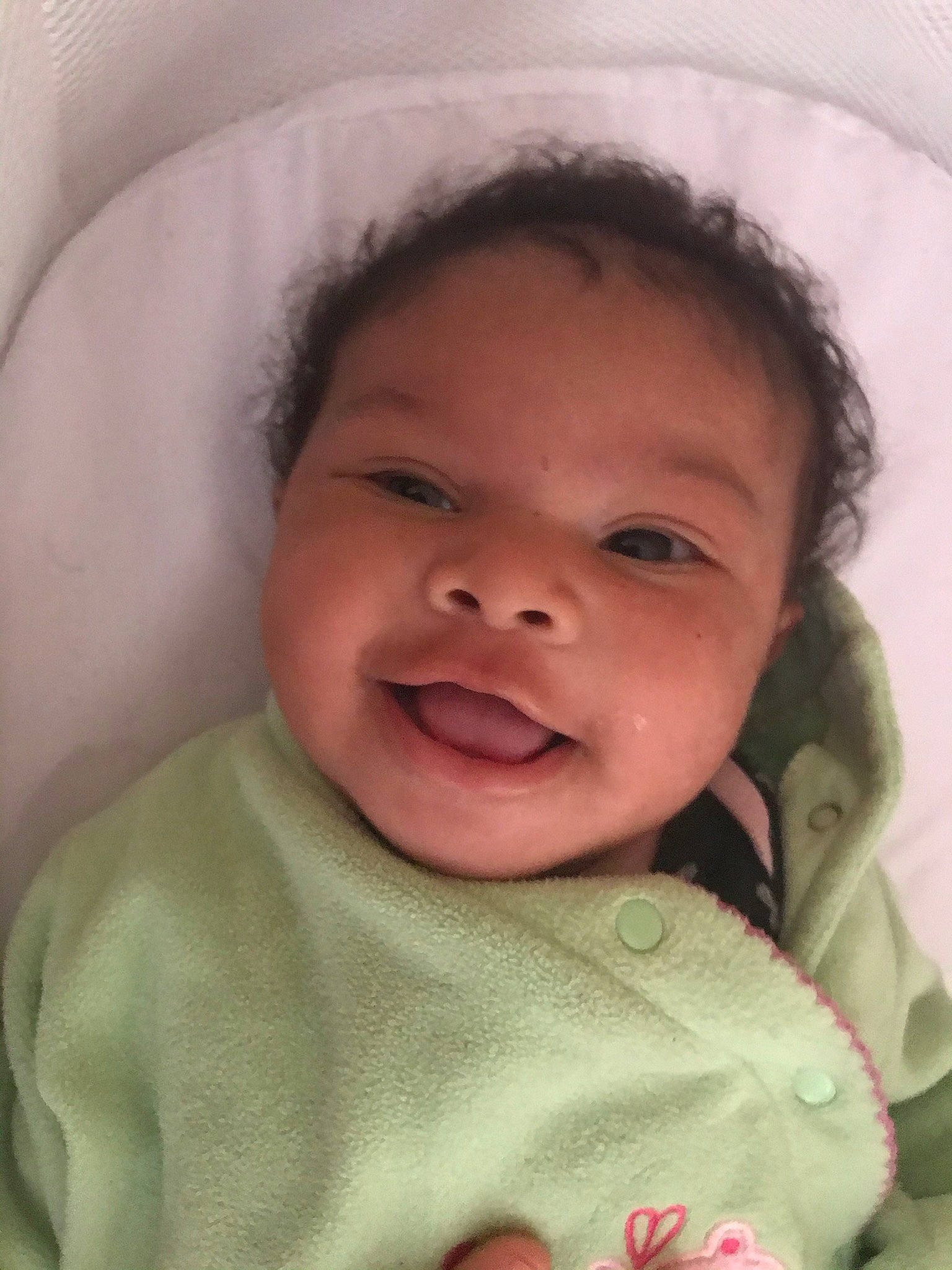 Jaylani joined the competition — help win amazing prizes! baby, baby_products, baby_toddler_clothing, bib, cheek, child, chin, comfort, eyebrow, facial_expression, forehead, iris, laugh, lip, nose, person, skin, sleeve, toddler, tongue
