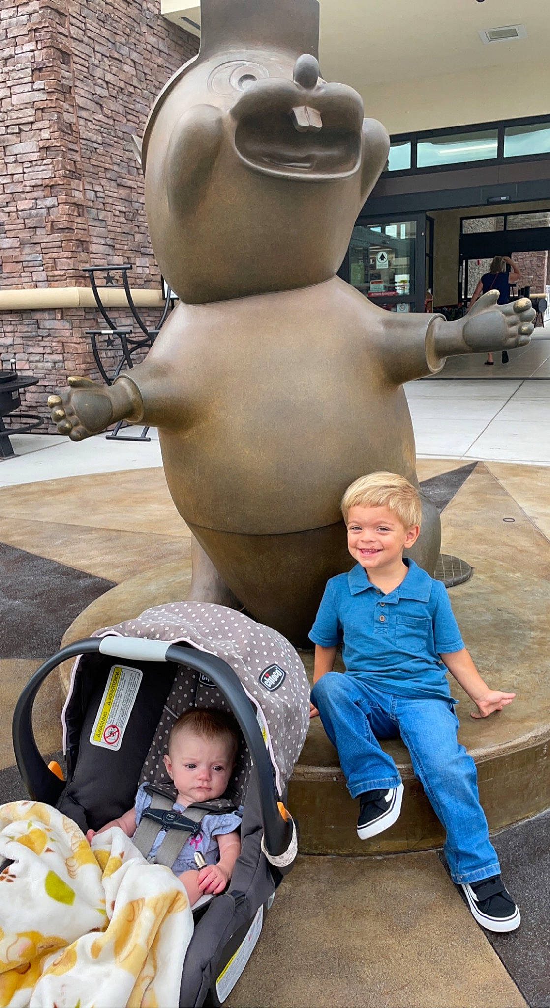 Carson joined the competition — help win amazing prizes! art, baby, blue, child, fun, green, head, joy, leisure, mascot, metal, organ, person, photograph, recreation, sculpture, snapshot, standing, statue, toddler
