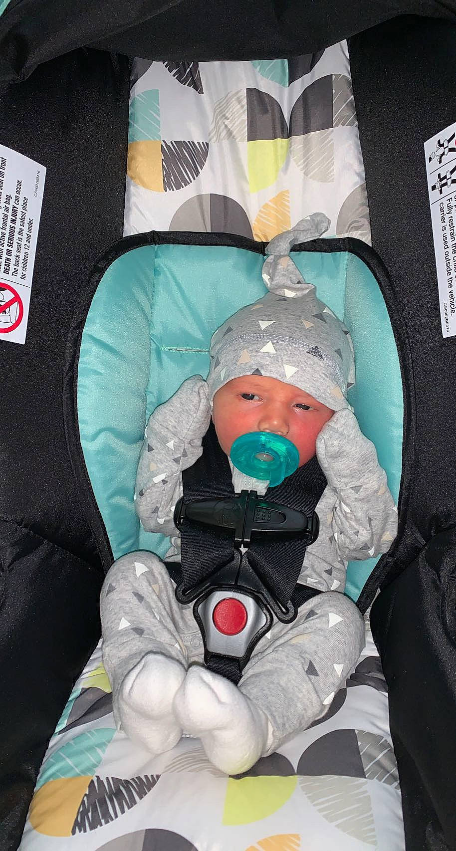 Daylen is registered to the contest to win money with this photo: baby, baby_carriage, baby_products, baby_safety, baby_sleeping, car_seat, child, comfort, fictional_character, freezing, headwear, health_care, lap, person, product, service, sitting, snow, toddler, winter