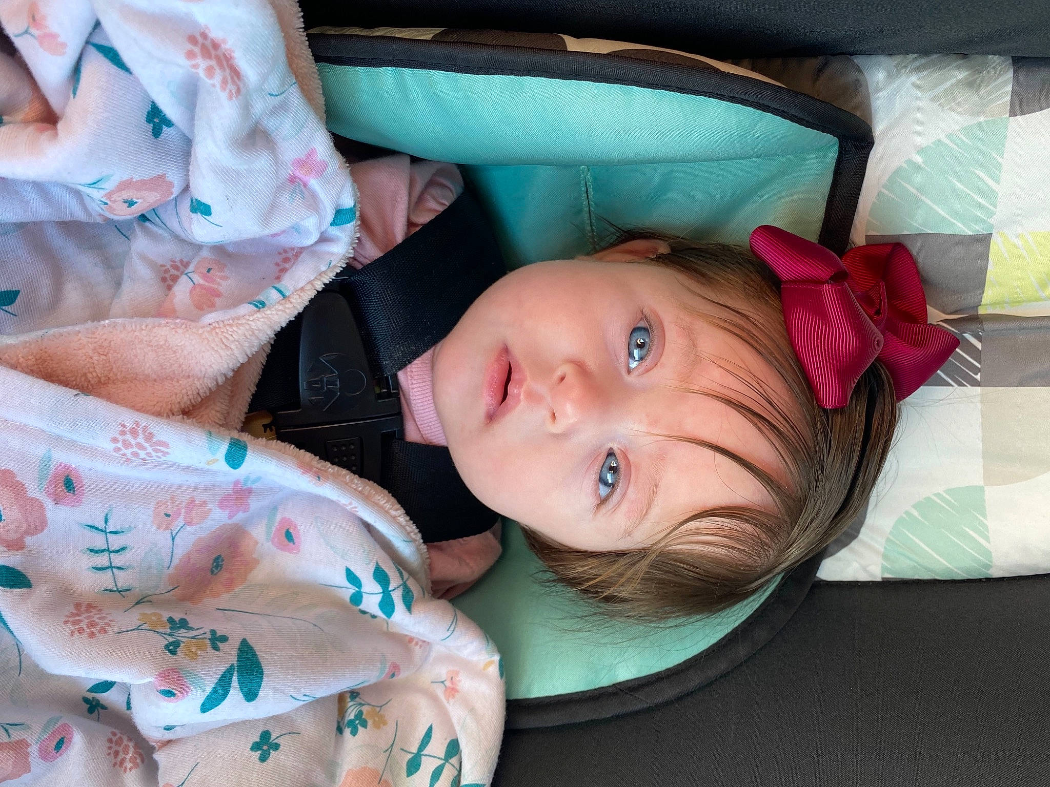 Adrienne joined the competition — help win amazing prizes! baby, baby_products, baby_toddler_clothing, cheek, child, comfort, couch, fun, linens, mouth, nose, pattern, people, person, pink, product, room, skin, textile, toddler