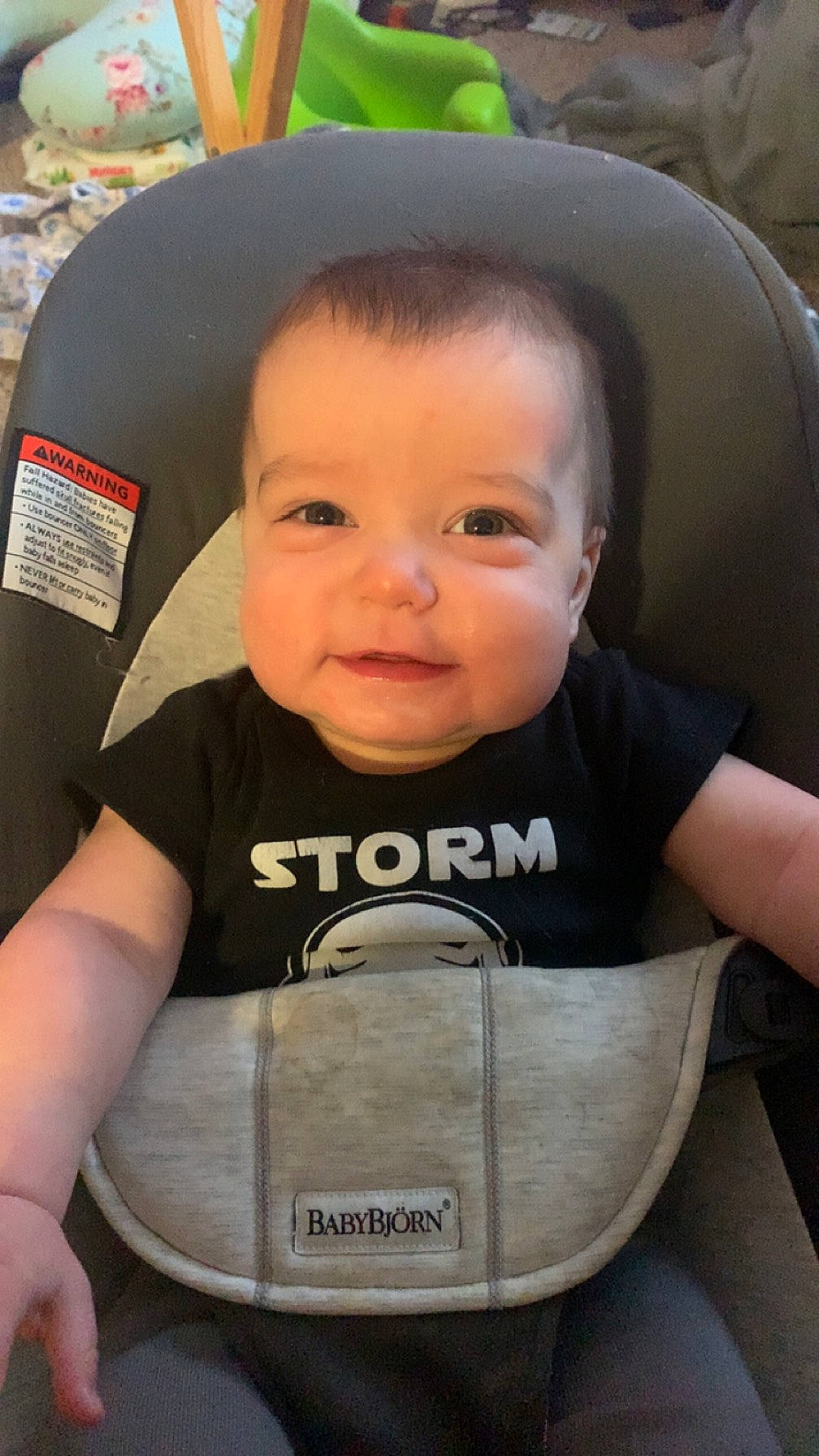 Emerson is registered to the contest to win money with this photo: baby, car_seat, cheek, child, chin, comfort, cool, facial_expression, forehead, hairstyle, happy, head, human, mouth, nose, person, product, skin, sleeve, smile