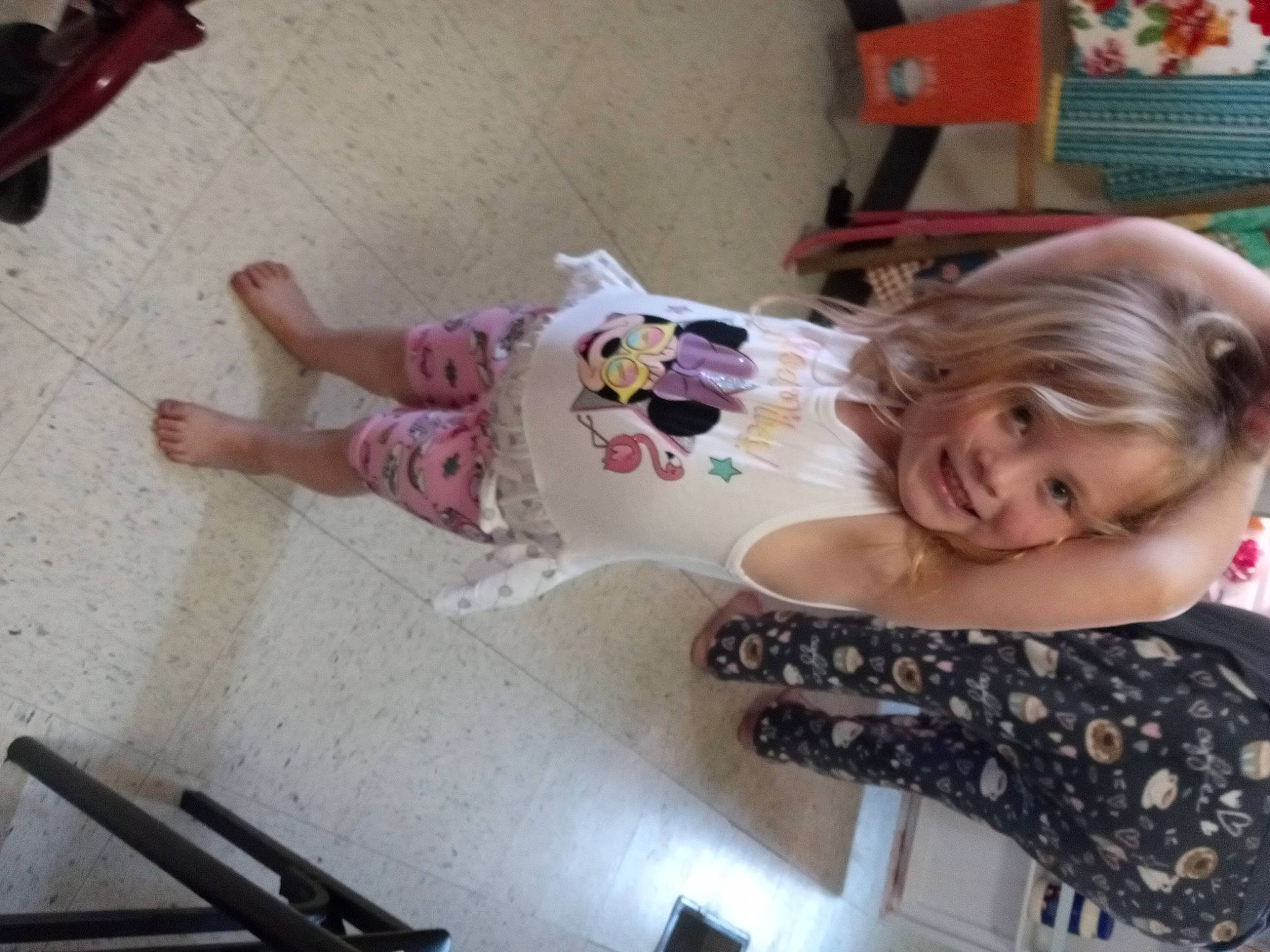 Makayla is registered to the contest to win money with this photo: baby_toddler_clothing, beauty, child, dress, foot, fun, hair, hairstyle, happy, joy, mammal, person, pink, room, sandal, sitting, skin, smile, thigh, toddler