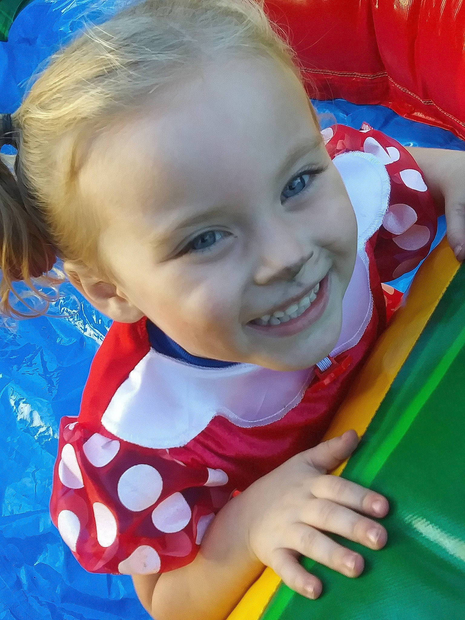 Makayla joined the competition — help win amazing prizes! baby, baby_toddler_clothing, blue, clothing, eye, face, facial_expression, fun, happy, head, human, human_body, iris, joy, organ, person, photograph, red, skin, smile