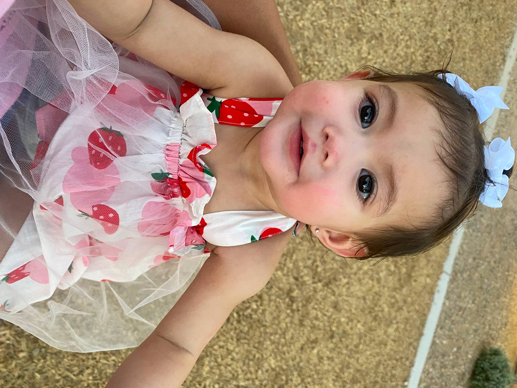 Ariella joined the competition — help win amazing prizes! baby, baby_toddler_clothing, chest, child, day_dress, dress, eyelash, flash_photography, fun, grass, hair_accessory, happy, joy, lip, pattern, person, petal, pink, plant, skin