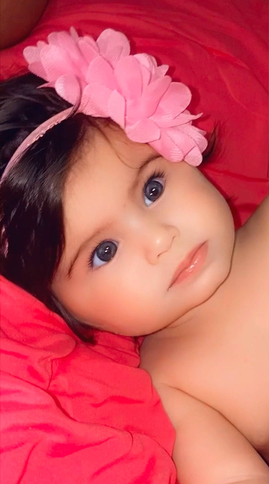 Katherine joined the competition — help win amazing prizes! baby, black_hair, cheek, chin, dress, eye, eyebrow, eyelash, face, happy, iris, lip, mammal, mouth, person, petal, pink, plant, skin, toddler