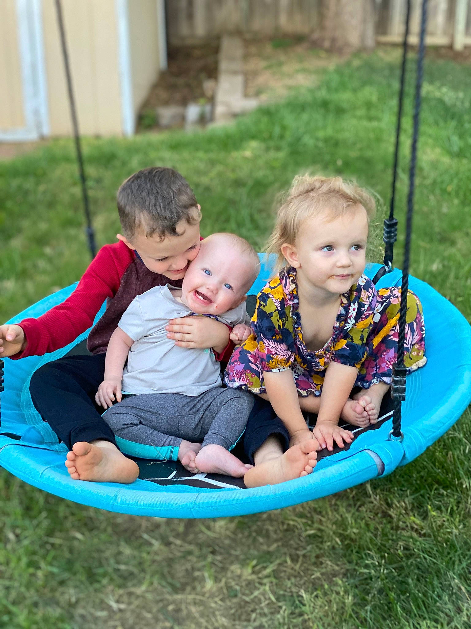 Everett is registered to the contest to win money with this photo: baby, baby_toddler_clothing, child, comfort, face, fun, grass, happy, human_settlement, leisure, people_in_nature, person, plant, playing_with_kids, recreation, sharing, shorts, sitting, smile, t_shirt