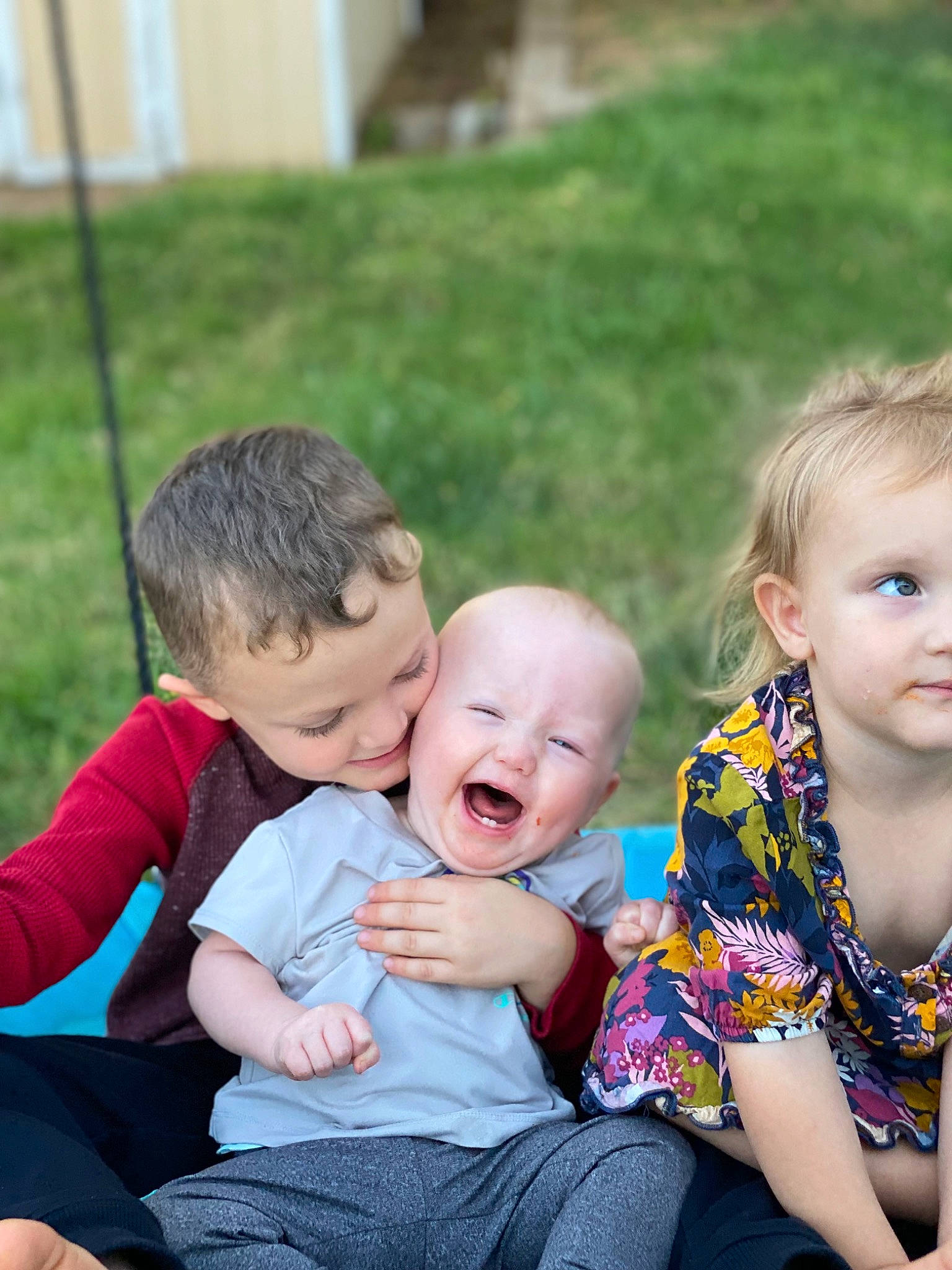 Everett joined the competition — help win amazing prizes! baby, baby_toddler_clothing, eye, face, facial_expression, fun, grass, hairstyle, happy, head, interaction, leaf, mammal, people_in_nature, person, photograph, plant, skin, smile, social_group