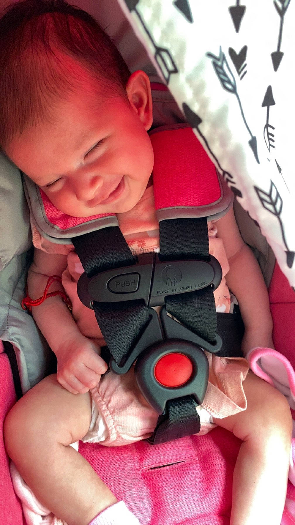 Angeline is registered to the contest to win money with this photo: arm, baby, baby_in_car_seat, baby_sleeping, baby_toddler_clothing, carmine, cheek, child, comfort, eyelash, finger, fun, hand, mouth, nail, person, pink, skin, thigh, thumb