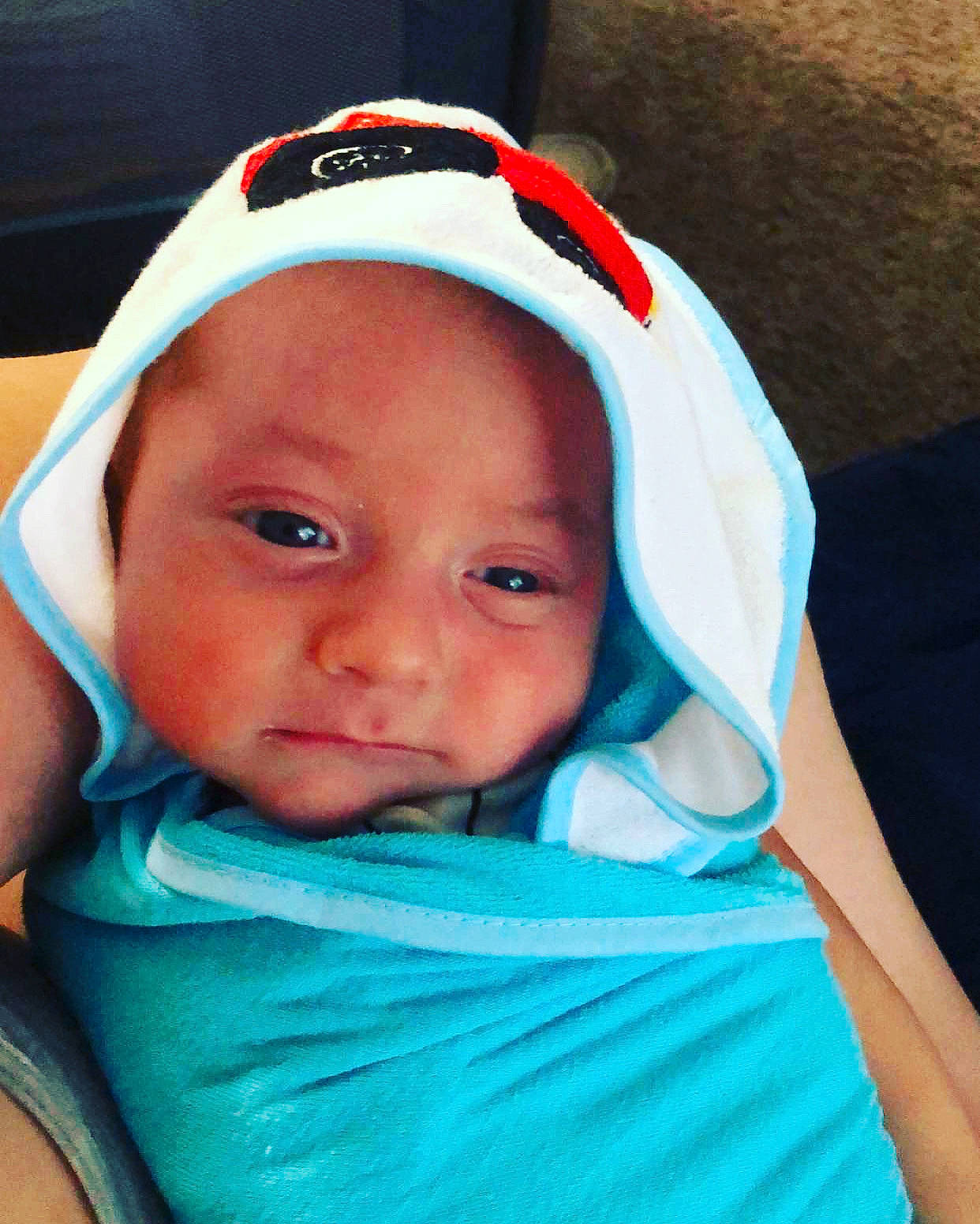 Jase joined the competition — help win amazing prizes! azure, baby, cheek, child, chin, close_up, comfort, cool, electric_blue, eye, eyebrow, facial_expression, fun, happy, headgear, headwear, linens, person, skin, smile