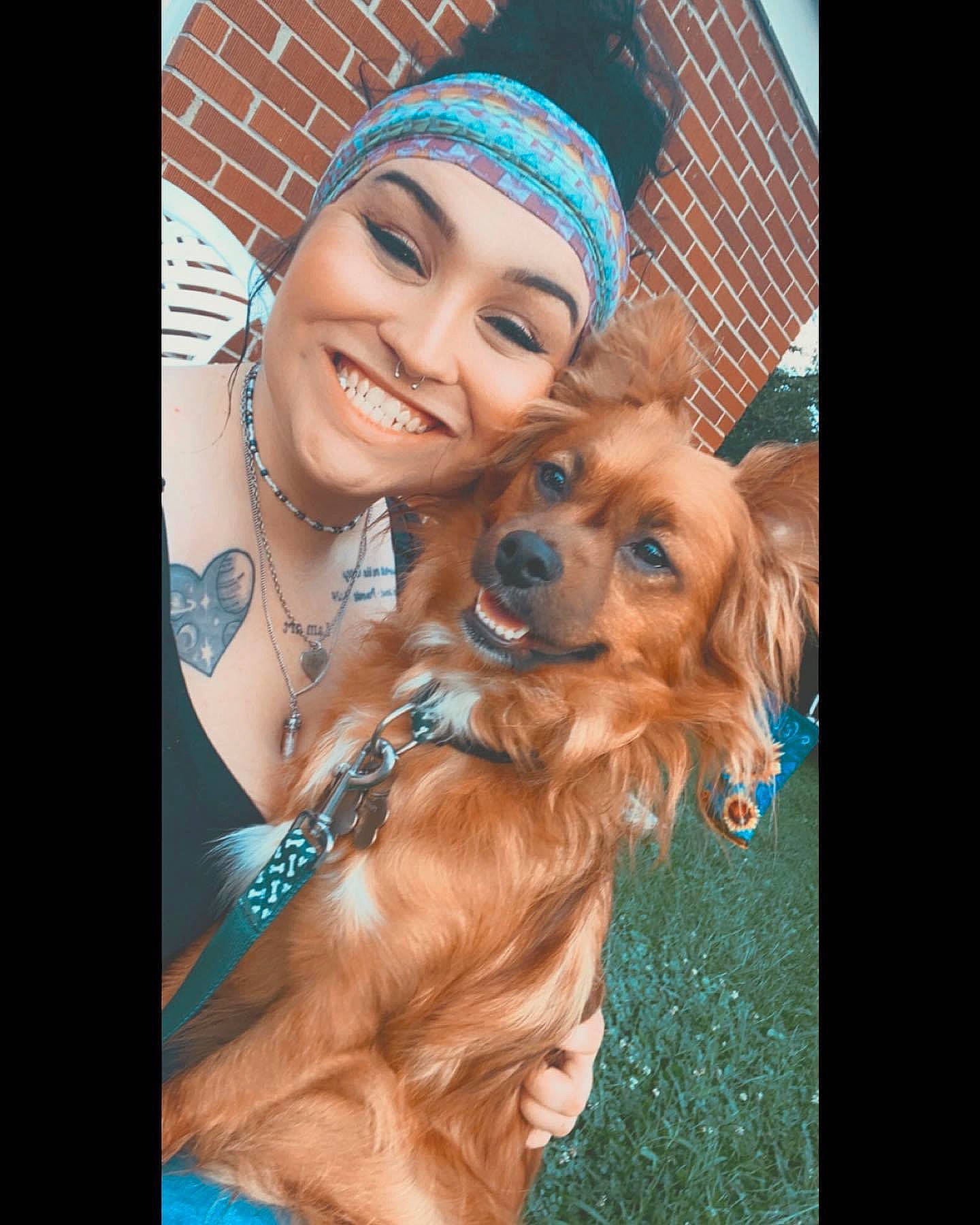 Clyde joined the competition — help win amazing prizes! blond, carnivore, companion_dog, dog, dog_breed, earrings, electric_blue, event, eyewear, fashion_accessory, fun, fur, happy, liver, photo_caption, selfie, smile, sporting_group, toy_dog