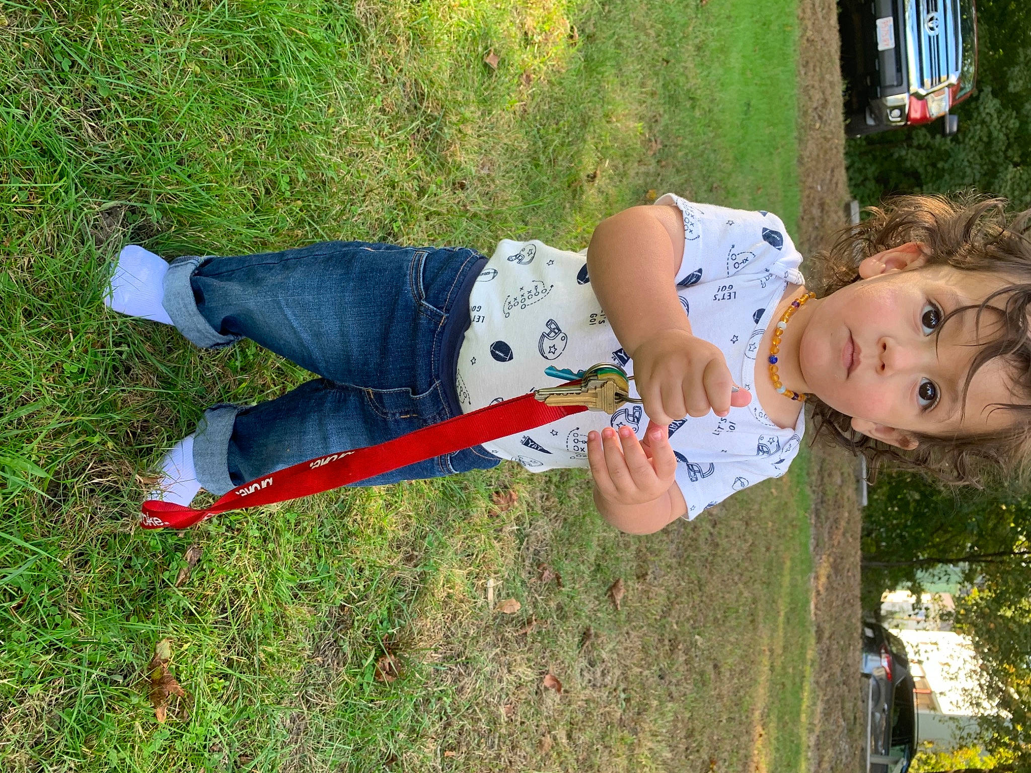 Benji joined the competition — help win amazing prizes! child, denim, elbow, fun, grass, grass_family, grassland, happy, leisure, nature, people_in_nature, person, plant, play, recreation, soil, t_shirt, toddler, tree