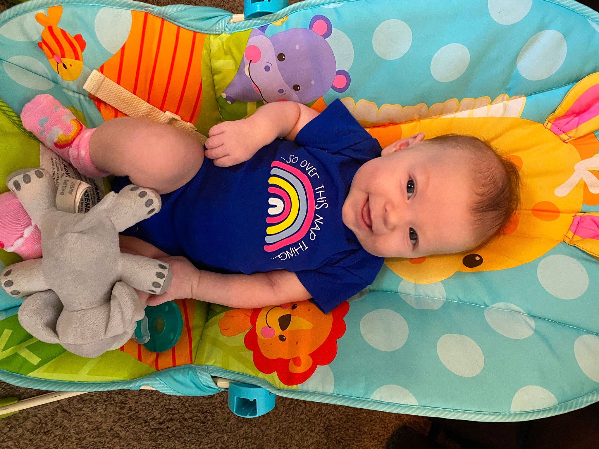 Hazel joined the competition — help win amazing prizes! baby, baby_playing_with_toys, baby_products, baby_safety, baby_toddler_clothing, baby_toys, child, fun, happy, linens, orange, pattern, person, play, product, room, smile, stuffed_toy, textile, toddler