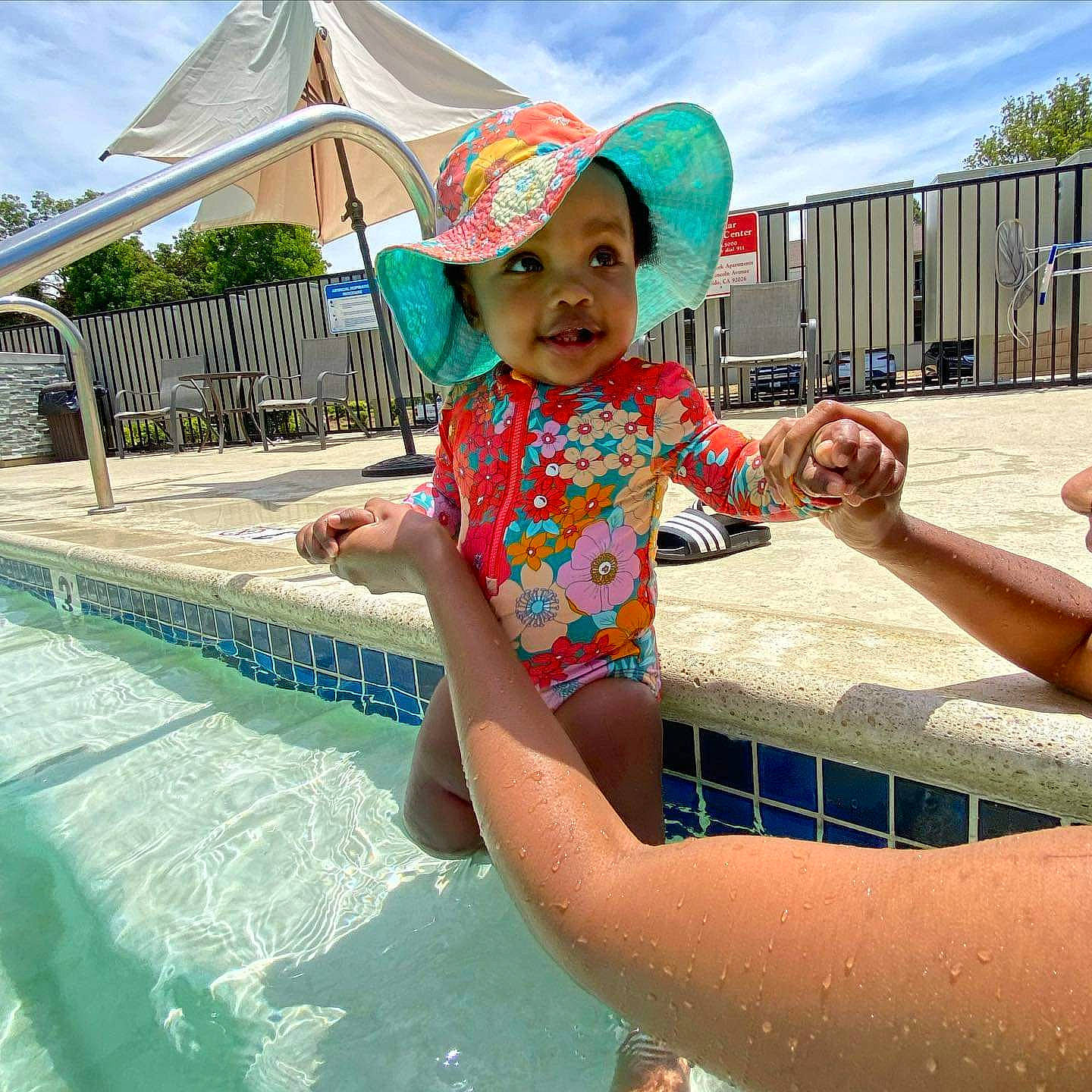 Olivia joined the competition — help win amazing prizes! aqua, azure, cap, cloud, daytime, facial_expression, fun, gesture, happy, hat, headwear, joy, leisure, person, product, public_space, recreation, sky, summer, swimming_pool