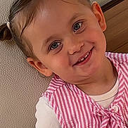 Kinaï participe au concours pour gagner de l'argent avec cette photo : car_interior, cheeks, child, close_up, eyes, girl, hair, happy, pigtails, pink_striped_dress, playful, portrait, seat, skin, smiling, teeth, toddler, white_shirt, window, wood_panel