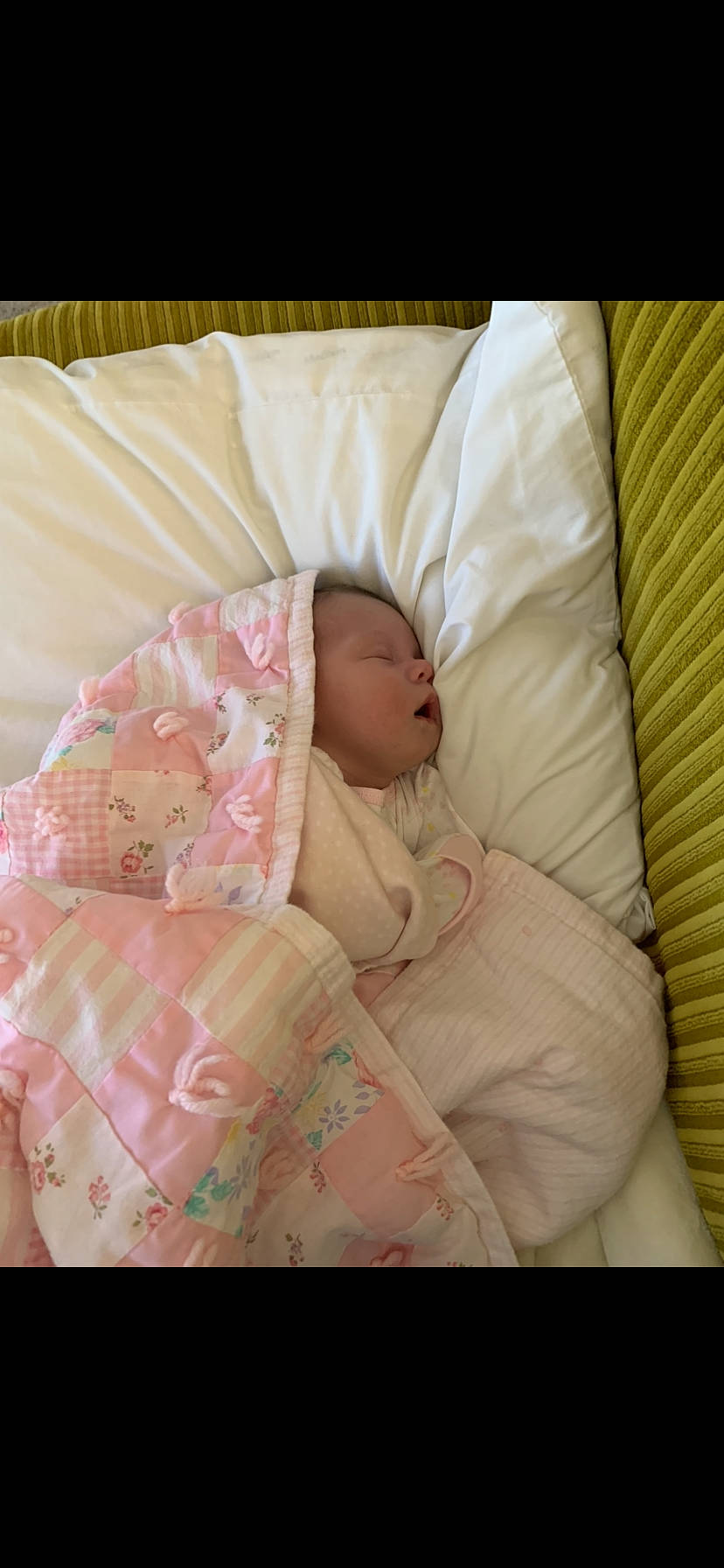 Aila is registered to the contest to win money with this photo: baby, baby_sleeping, bedding, bedtime, birth, blanket, child, comfort, infant_bed, linens, nap, person, pink, product, sleep, textile, toddler