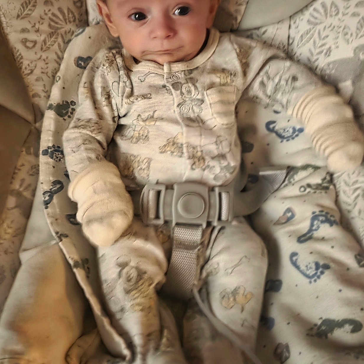 Lyle joined the competition — help win amazing prizes! baby, blanket, buckle, car_seat, closeup, cozy, fabric, feet, hands, harness, indoor, infant, mittens, neutral_colors, onesie, patterned, portrait, seat, socks, soft_focus