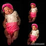 baby, newborn, infant, pink_headband, pink_shorts, white_onesie, sleeping, collage, portrait, cute, peaceful, child, soft_lighting, studio, black_background, small_hands, small_feet, clothing, person, adorable