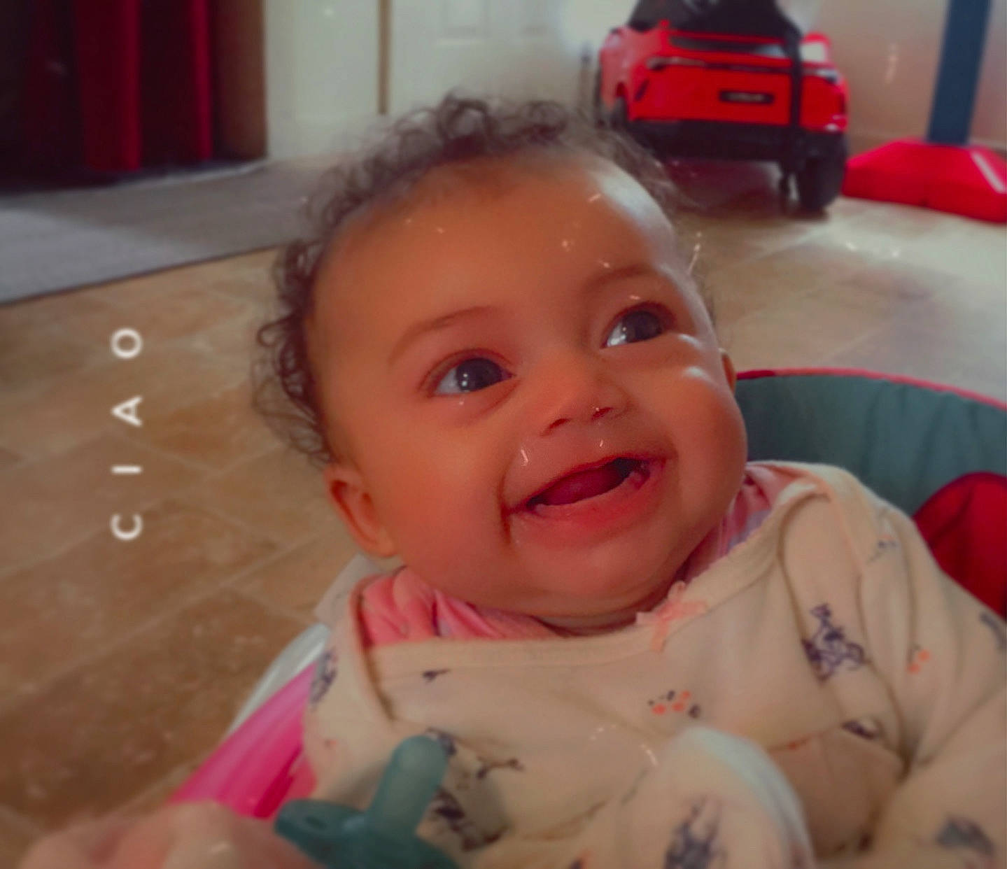Cleo joined the competition — help win amazing prizes! baby, baby_laughing, baby_toddler_clothing, cheek, child, eye, face, fun, hair, happy, head, iris, joy, lip, mouth, nose, person, pink, skin, smile