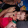 Andrew joined the competition — help win amazing prizes! child, children, sleeping, pacifier, bed, pillow, smiling, shirtless, indoor, cozy, family, siblings, peanuts, cartoon, relaxing, closeup, happy, casual, young, portrait