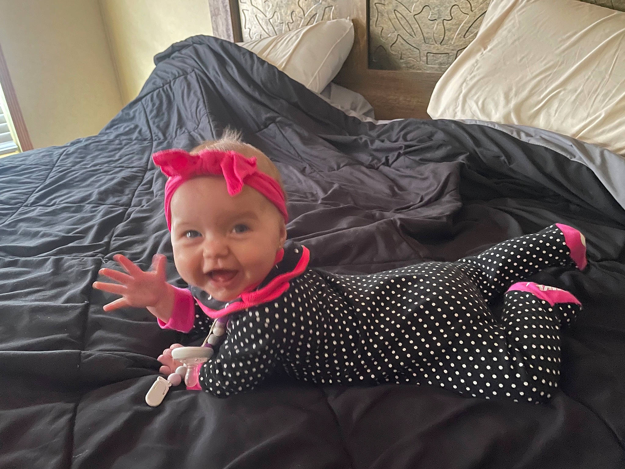 Beretta joined the competition — help win amazing prizes! baby, baby_products, baby_toddler_clothing, bedding, carmine, child, comfort, floor, flooring, fun, hardwood, headwear, linens, magenta, pattern, person, red, room, sitting, smile