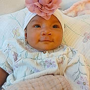 Azaylah joined the competition — help win amazing prizes! baby, blanket, blanket_wrap, child, clothing, cozy, curious, cute, face, floral, flower, headband, indoors, infant, newborn, person, pink, portrait, smile, soft_texture