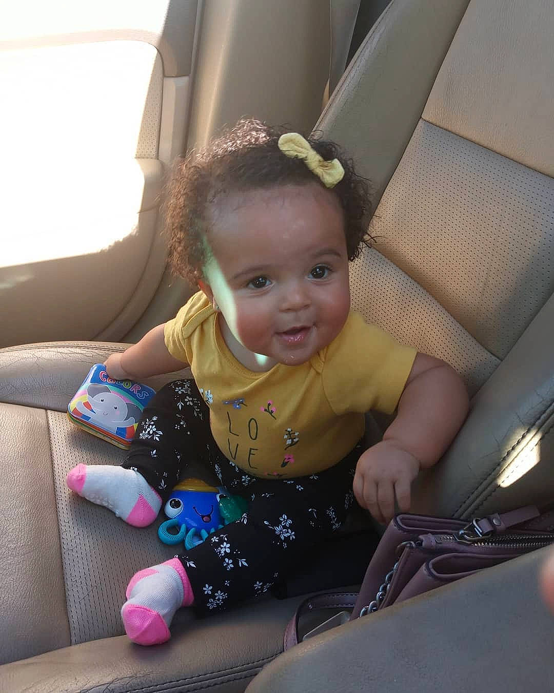 Alora Violet joined the competition — help win amazing prizes! auto_part, baby_in_car_seat, car, car_seat, car_seat_cover, child, family_car, person, seat_belt, skin, smile, toddler, vehicle