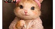 Indie Ana is registered to the contest to win money with this photo: baby, car_seat, child, kitten, cat, pink_bow, onesie, cute, animal, pet, portrait, furry, face, clothing, indoor, young, whiskers, posing, adorable, small