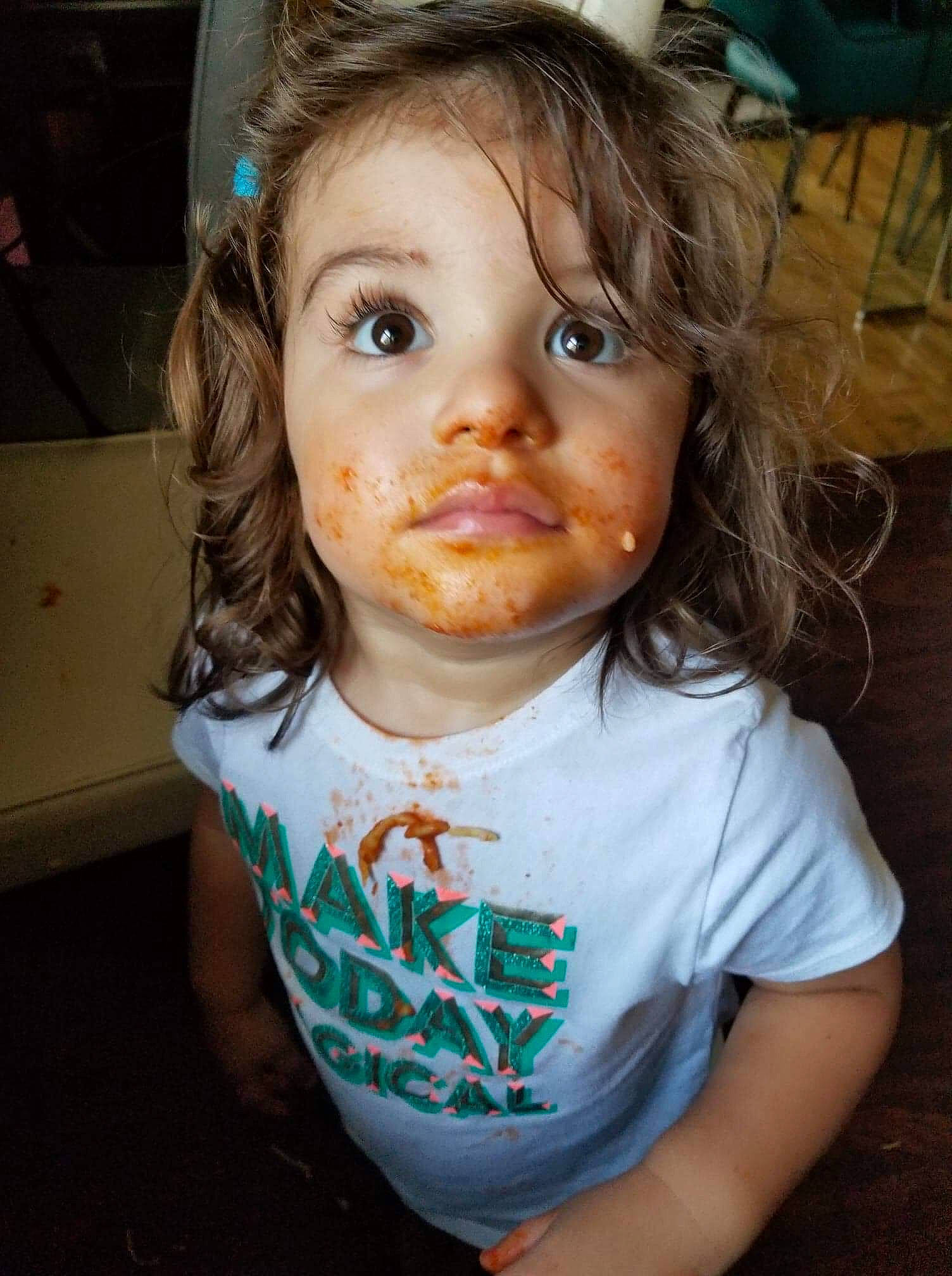 Abby is registered to the contest to win money with this photo: cheek, child, chin, ear, eye, face, forehead, head, nose, person, smile, toddler