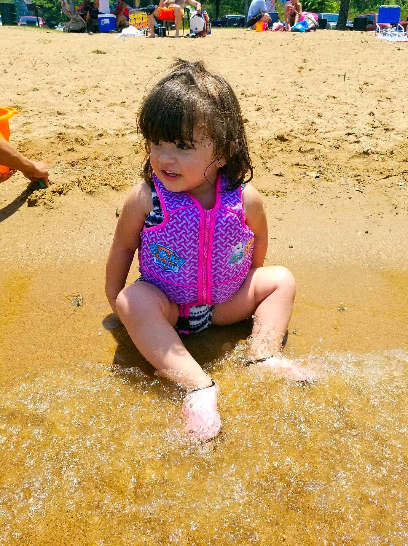 Abby is registered to the contest to win money with this photo: child, fun, leisure, person, play, recreation, sand, smile, summer, toddler, vacation, water