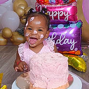 Ahzonni joined the competition — help win amazing prizes! baby, baby_hair, balloons, birthday, cake, celebration, child, dress, face, frosting, happy, happy_birthday, indoor, laughing, party, photography, pink, portrait, rosette_cake, smiling