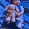 Lévanna participe au concours pour gagner de l'argent avec cette photo : baby, plush_bunny, blue_blanket, blue_outfit, white_flowers, socks, infant, child, cute, soft_toy, lying_down, indoors, portrait, small_hands, head, face, expression, cozy, comfort, toddler