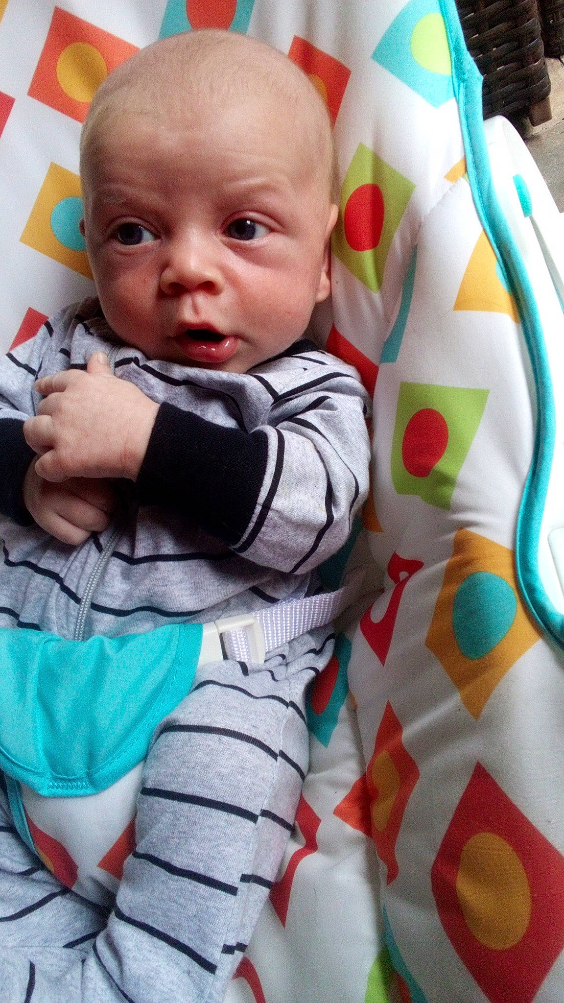 Layne joined the competition — help win amazing prizes! baby, baby_products, baby_toddler_clothing, cheek, child, comfort, electric_blue, eye, face, head, linens, outerwear, pattern, person, room, sitting, skin, sleeve, t_shirt, textile