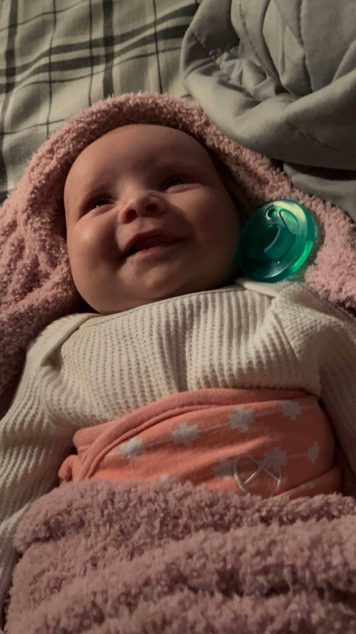 Eden joined the competition — help win amazing prizes! baby, baby_toddler_clothing, bedding, bedtime, cheek, child, comfort, eye, eyebrow, facial_expression, happy, head, linens, mouth, nose, person, room, skin, smile, textile