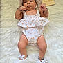 baby, infant, white_outfit, hat, white_shoes, bows, bracelets, fluffy_rug, milestone_sign, 3_months, polka_dots, cute, lying_down, portrait, child, skin, newborn, decor, wooden_sign, butterflies