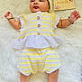 Arvana joined the competition — help win amazing prizes! baby, infant, child, striped_clothing, headband, white_shoes, bow, bracelet, wooden_sign, milestone, butterflies, fluffy_rug, lying_down, cute, portrait, knitted_outfit, yellow_and_white, soft_texture, newborn, adorable