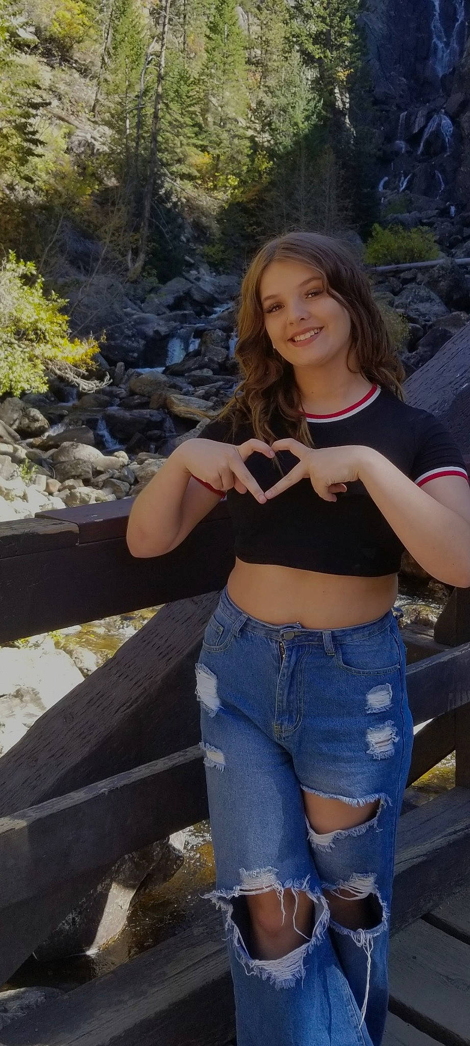 Tori joined the competition — help win amazing prizes! abdomen, belt, black_hair, chest, cool, denim, electric_blue, flash_photography, hair, happy, human_leg, jean_short, joint, joy, long_hair, person, smile, t_shirt, thigh, trunk