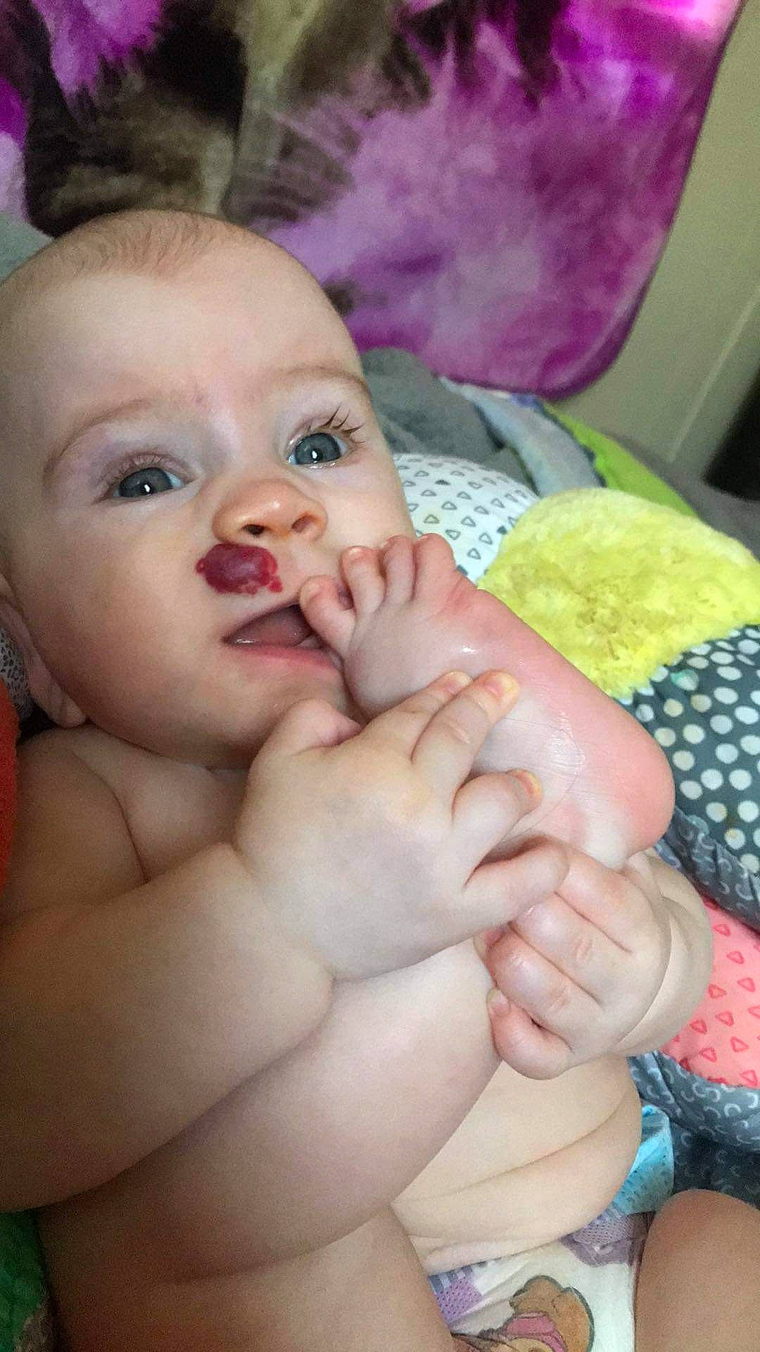 Norah joined the competition — help win amazing prizes! arm, baby, cheek, comfort, eyebrow, eyelash, finger, gesture, hand, happy, human_body, iris, leg, lip, mouth, nail, nose, person, skin, thumb