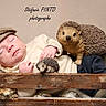 baby, background, cap, child, clothing, cozy, cute, face, hand, hedgehog_figurine, indoor, peaceful, photography, portrait, props, resting, sleeping, soft_lighting, toy, wooden_crate