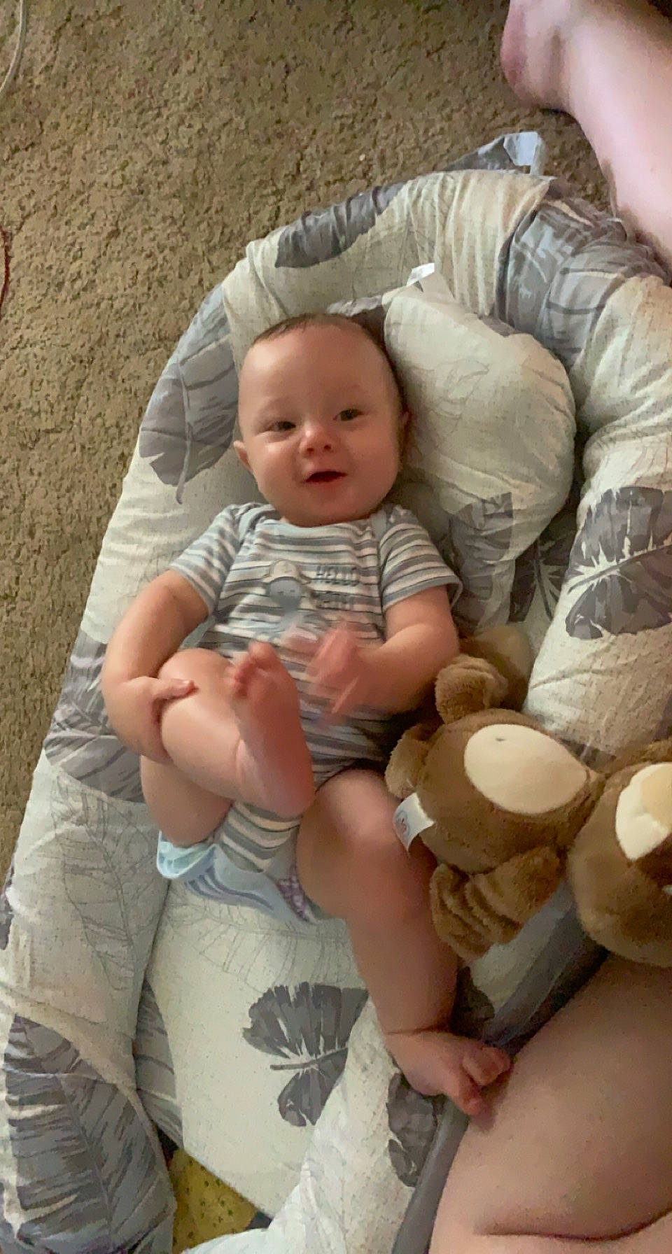 Anthony joined the competition — help win amazing prizes! arm, baby, baby_products, baby_toddler_clothing, cheek, child, comfort, facial_expression, finger, fun, headgear, human_leg, person, product, sitting, skin, smile, textile, thigh, toddler
