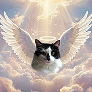 Sampson joined the competition — help win amazing prizes! angel_wings, animal, black_and_white_cat, cat, clouds, cute, fantasy, floating, glowing, halo, heavenly, mythical, peaceful, pet, serene, sky, soft_light, spiritual, sunrays, whimsical