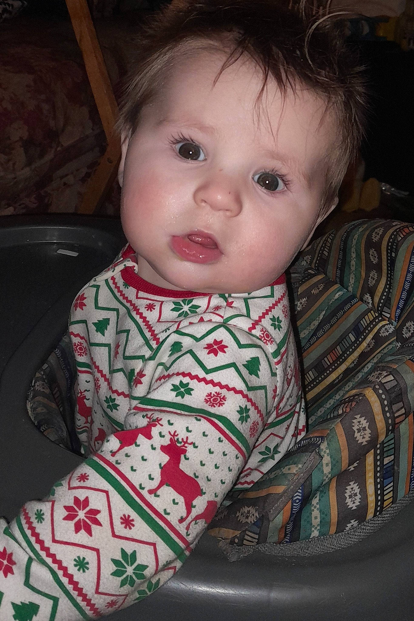 Remington joined the competition — help win amazing prizes! baby, baby_toddler_clothing, carmine, cheek, child, comfort, couch, eyelash, human_body, iris, linens, lip, nose, pattern, person, room, sitting, skin, sleeve, toddler