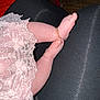 Hailey is registered to the contest to win money with this photo: baby, legs, feet, anklet, pink_lace_dress, lace, skin, close_up, lap, fabric, gold, jewelry, infant, child, cute, soft_lighting, texture, resting, casual, indoor